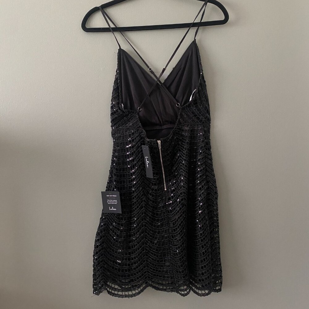 NWT Lulu's Black Sequin Mini Dress, Size Small - Picture 6 of 14